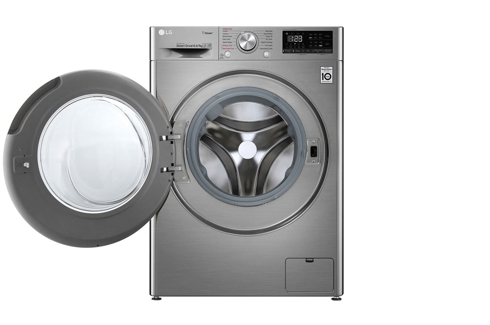 LG Kurutmalı Çamaşır Makinesi 10,5 Kg Yıkama / 7 Kg Kurutma 1400 Devir Buharlı AI DD™ Wi-Fi E Enerji Sınıfı Metalik Gri, F4V5RGP2T