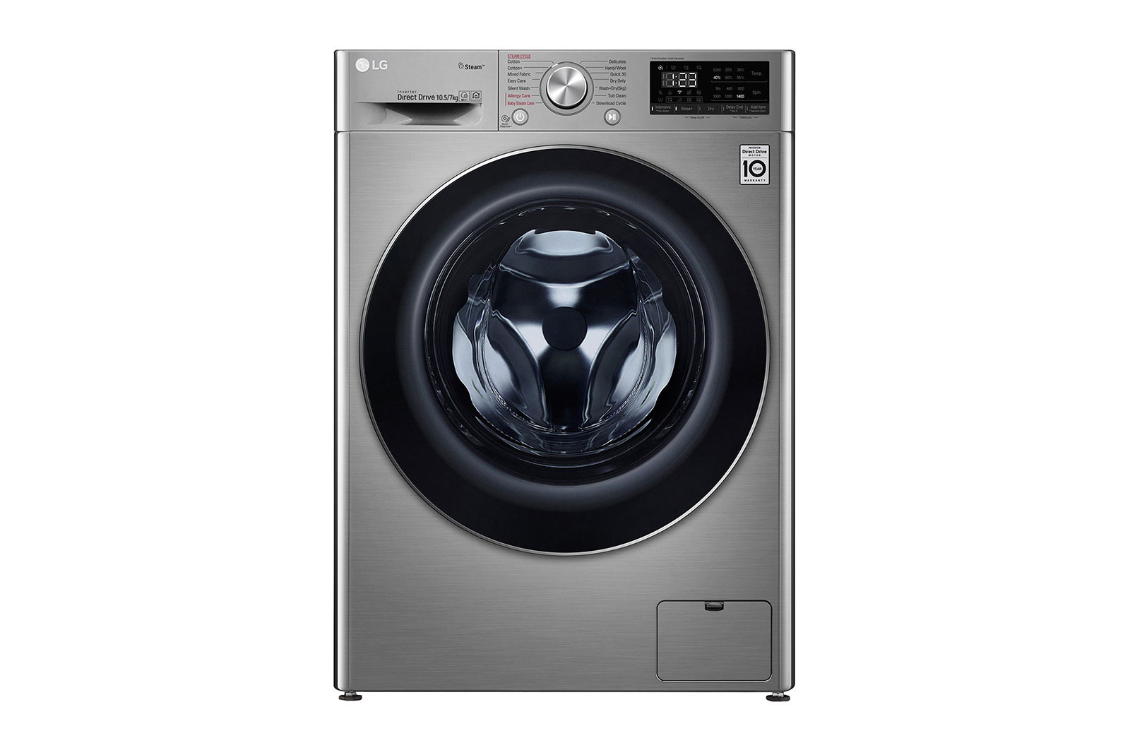 Kurutmalı Çamaşır Makinesi 10,5 Kg Yıkama / 7 Kg Kurutma 1400 Devir Buharlı AI DD™ Wi-Fi E Enerji Sınıfı Metalik Gri F4V5RGP2T için önden görünüm