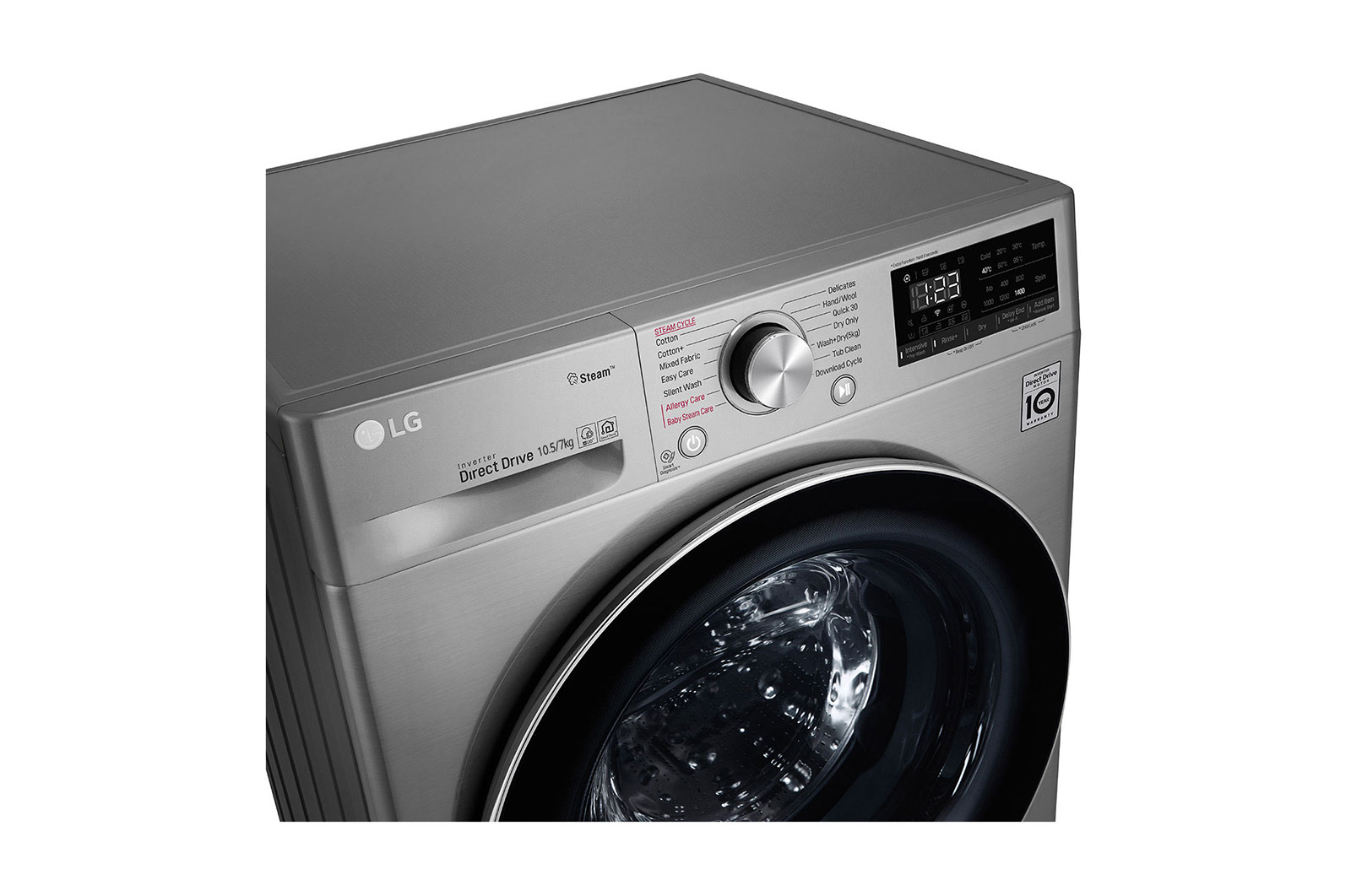 LG Kurutmalı Çamaşır Makinesi 10,5 Kg Yıkama / 7 Kg Kurutma 1400 Devir Buharlı AI DD™ Wi-Fi E Enerji Sınıfı Metalik Gri, F4V5RGP2T