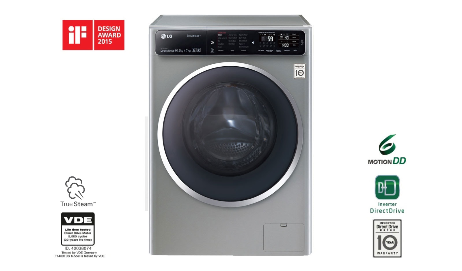 10.5kg Yıkama &#34;A&#43;&#43;&#43; (- 40%)&#34;, 7kg Kurutma &#34;A&#34;, 1400 Devir, Metalik, TrueSteam™ Buhar, Anti-Alerjik FH4U1JBHK6N için önden görünüm