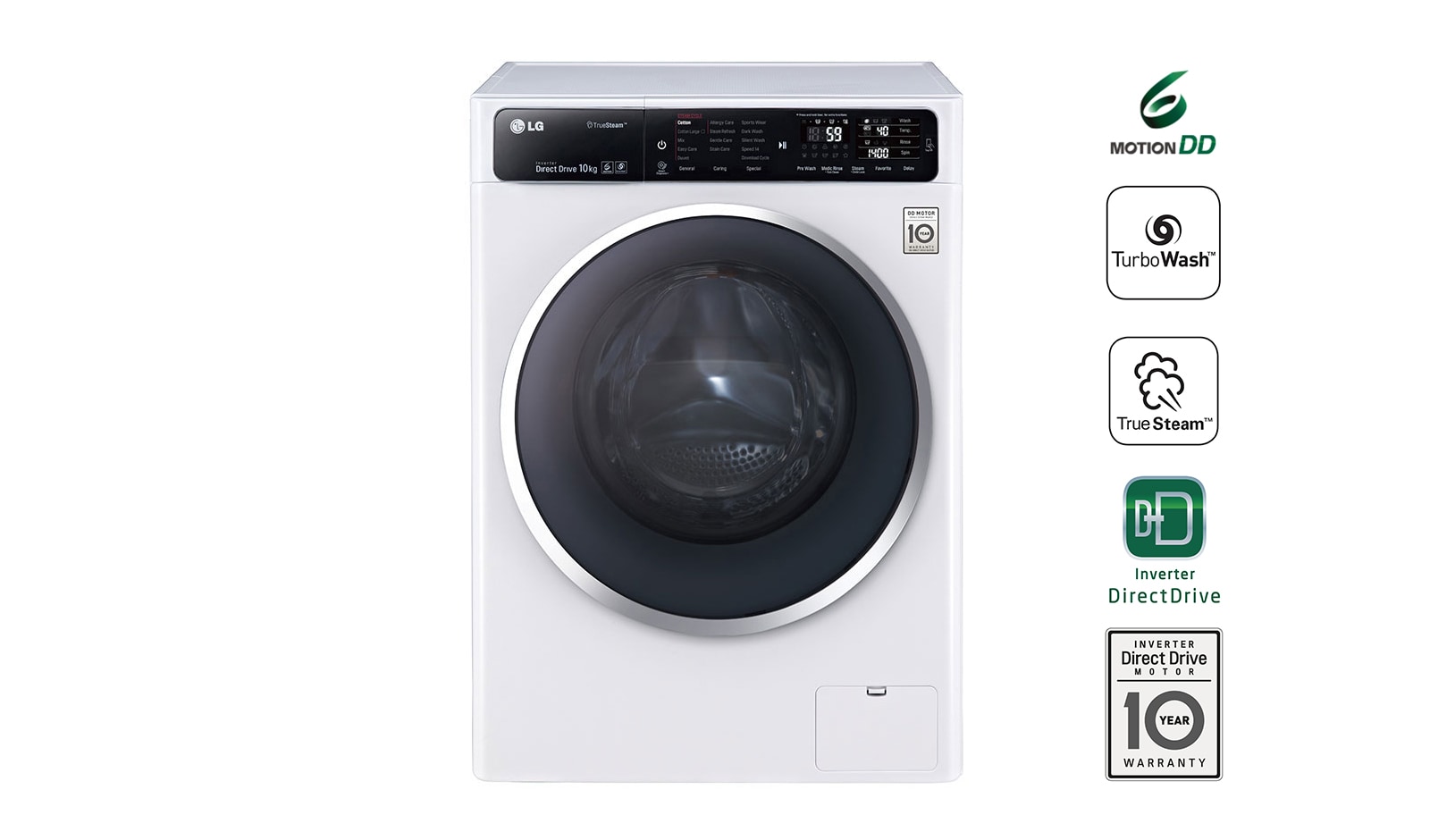 10kg Yıkama &#34;A&#43;&#43;&#43;(-40%)&#34;, 1400 Devir, Beyaz, TrueSteam™ Buhar, Anti-Alerjik, TurboWash™ FH4U1JBSK2 için önden görünüm