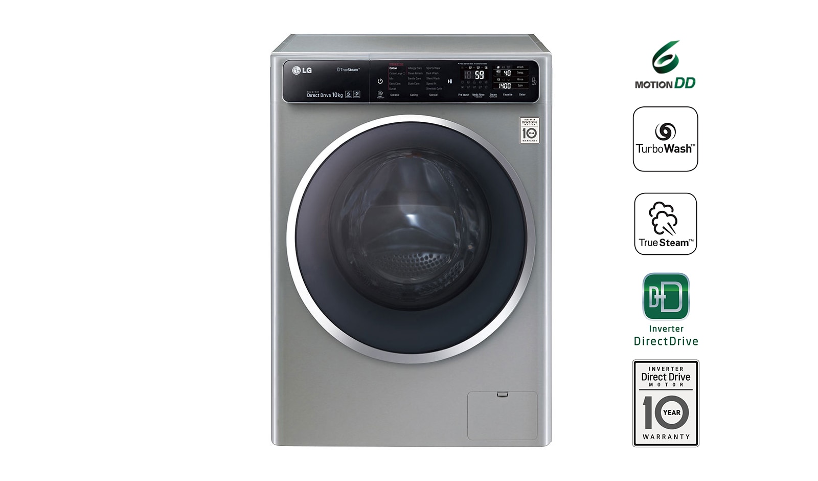 10kg Yıkama &#34;A&#43;&#43;&#43;(-40%)&#34;, 1400 Devir, Metalik, TrueSteam™ Buhar, Anti-Alerjik, TurboWash™ FH4U1JBSK6 için önden görünüm