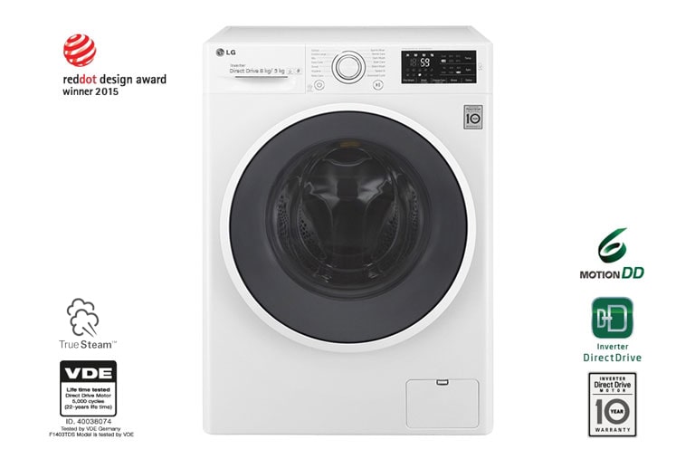 8kg Yıkama &#34;A&#43;&#43;&#43;(-40%)&#34;, 5kg Kurutma &#34;A&#34;, 1400 Devir, Beyaz, HybridSteam™ Buhar, Anti-Alerjik FH4U2TDHP1N için önden görünüm