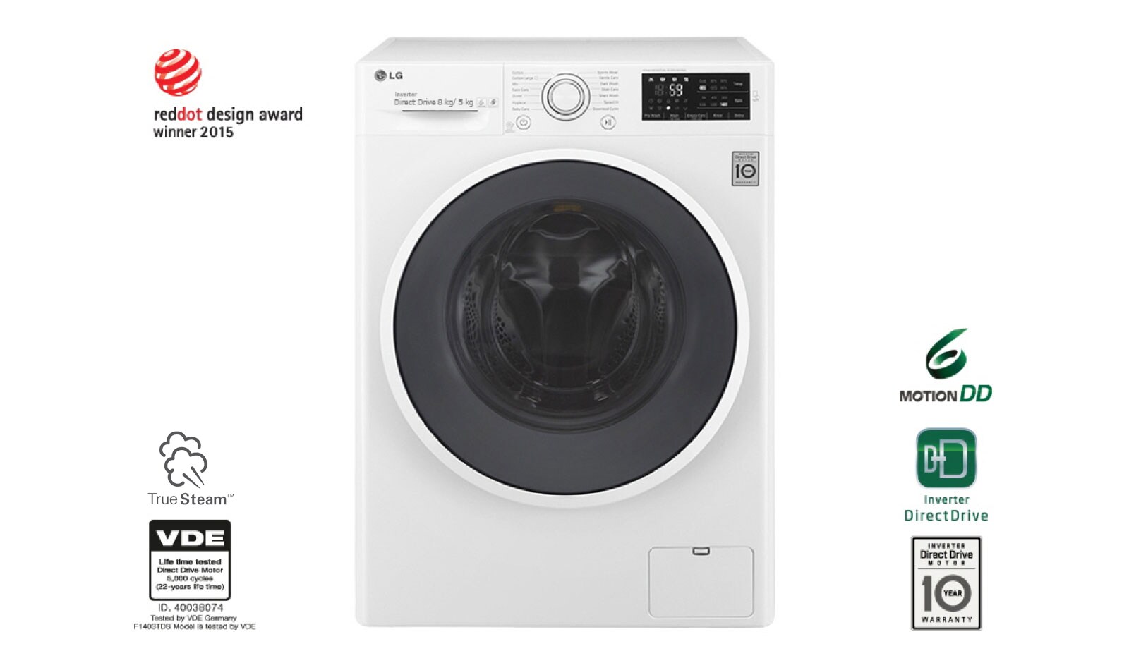 8kg Yıkama &#34;A&#43;&#43;&#43;(-40%)&#34;, 5kg Kurutma &#34;A&#34;, 1400 Devir, Beyaz, HybridSteam™ Buhar, Anti-Alerjik FH4U2TDHP1N için önden görünüm