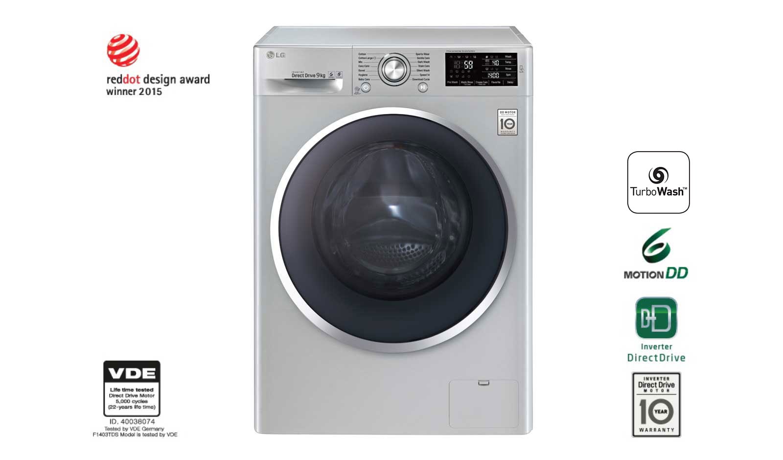 9kg Yıkama &#34;A&#43;&#43;&#43;(-20%)&#34;, 1400 Devir, Metalik, TurboWash™ FH4U2VDNP5 için önden görünüm
