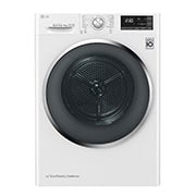 9 Kg Çift İnverter Kurutucu, Kurutma sensörü, Beyaz renk, ThinQ (Wi-Fi) RC90U2AV2W için önden görünüm