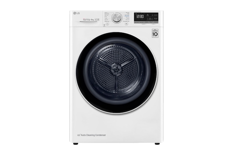 Front view of Kurutma Makinesi 9 Kg Çift İnverter Kurutucu ThinQ Wi-Fi Enerji Sınıfı A+++(-%10) Beyaz RC90V9AV2W