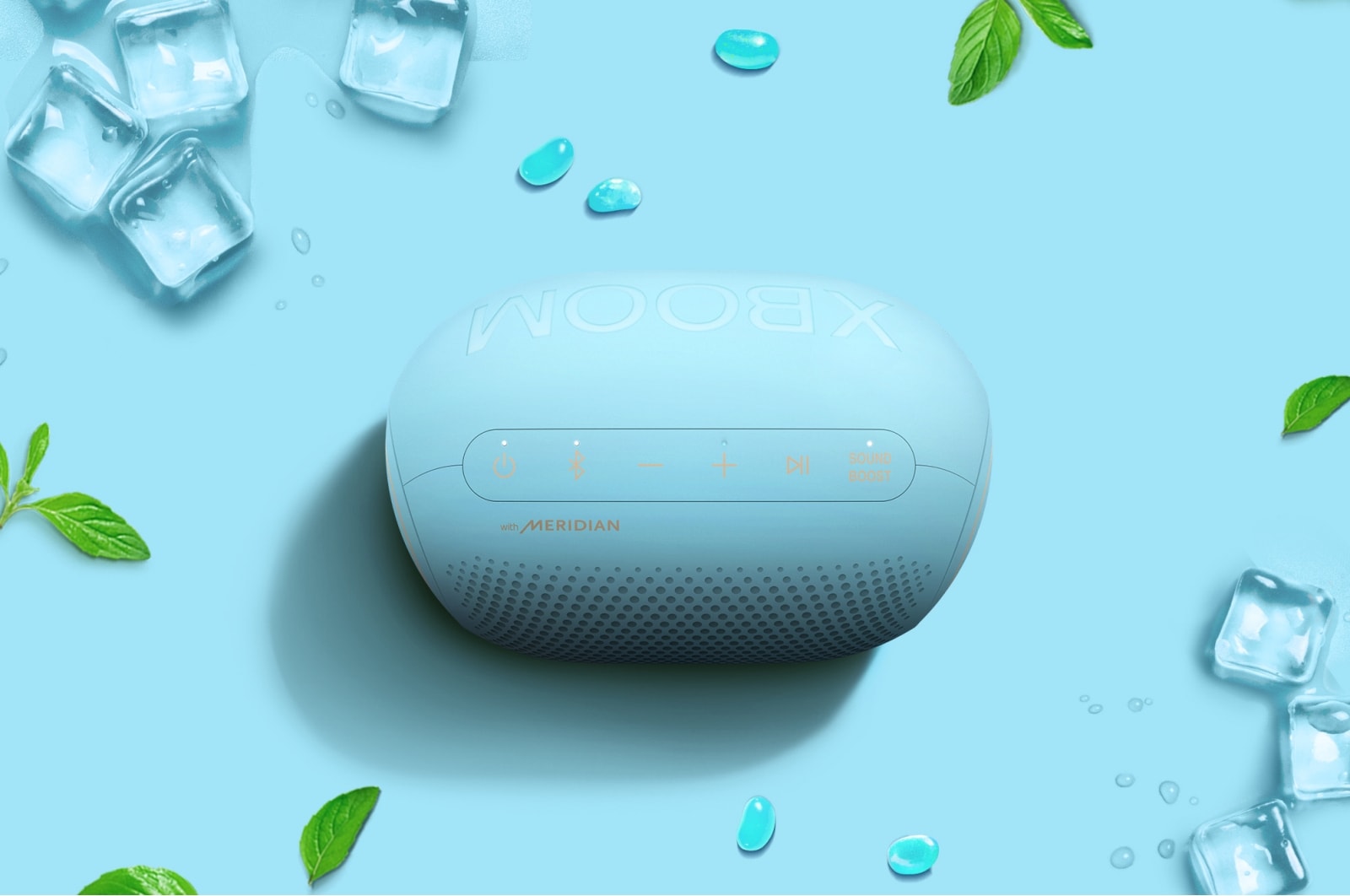 LG XBOOM Go'nun önden görünümü.