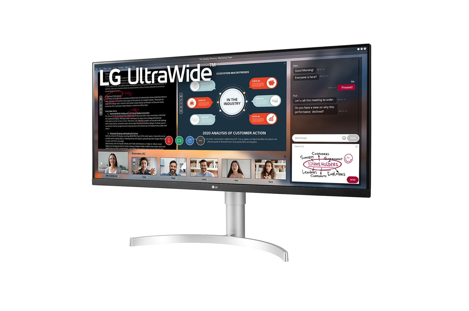 LG UltraWide Full HD Monitör 34 İnç AMD Radeon FreeSync™ 5ms Tepki Süresi HDR 400, 34WN650-W