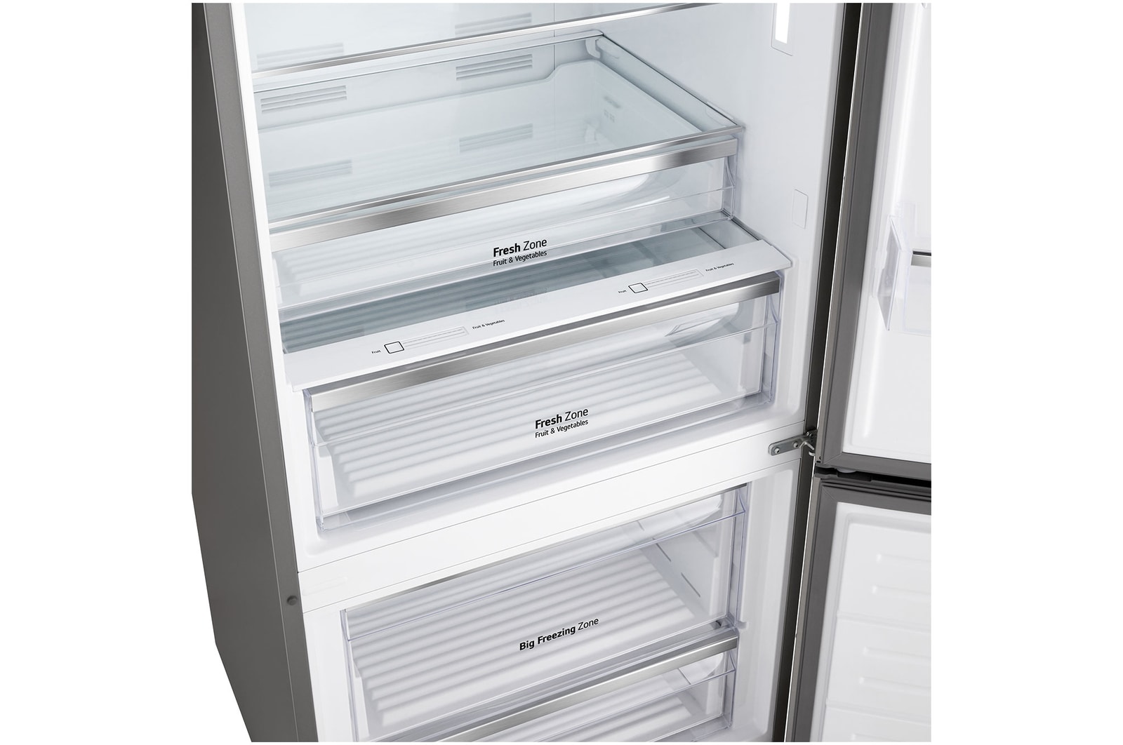 131L Alttan Donduruculu Gümüş Buzdolabının dondurucu açık görünümü