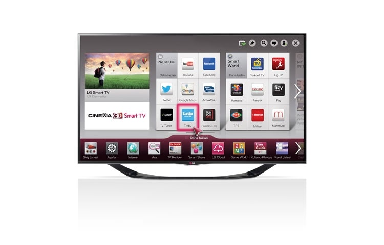 55&#34; LED Cinema 3D Smart TV; 4 adet Cinema 3D Gözlük, 2 adet Dual Play Gözlük, Dahili Wi-Fi, Dahili HD Uydu Alıcısı, Subwoofer, MCI 400 HZ gibi özellikleri Cinema Screen Tasarımı ile birleştiriyor. 55LA690S için önden görünüm