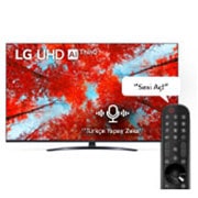 Dolgu resmi ve ürün logosu bulunan LG UHD TV'nin önden görünümü