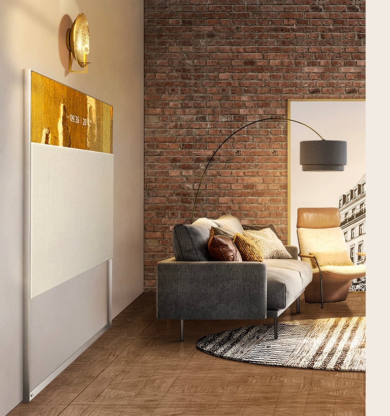Oturma odasının iç tasarımına uyum sağlayan, duvarla aynı hizada yandan görülen EASEL.