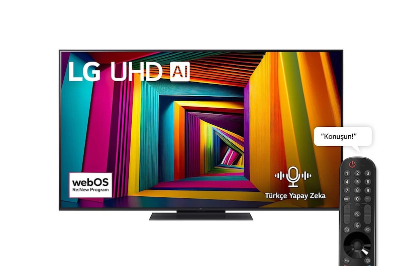Front view of 55 inç LG UHD AI UT91 4K Smart TV AI Sihirli Kumanda HDR10 webOS24 55UT91006LA