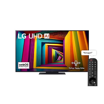 Front view of 65 inç LG UHD AI UT91 4K Smart TV AI Sihirli Kumanda HDR10 webOS24 65UT91006LA