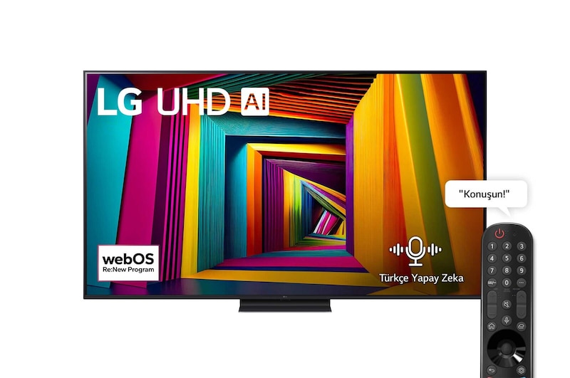 Front view of 75 inç LG UHD AI UT91 4K Smart TV AI Sihirli Kumanda HDR10 webOS24 75UT91006LA