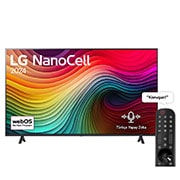 LG NanoCell TV, NANO80un önden görünümü. Ekranda LG NanoCell, 2024 yazısı ve webOS : Yenileme Programı logosu yer alıyor.