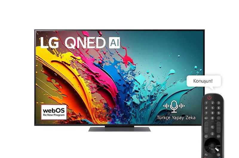Front view of 55 inç LG QNED AI QNED86 4K Smart TV AI Sihirli Kumanda HDR10 webOS24 55QNED86T6A