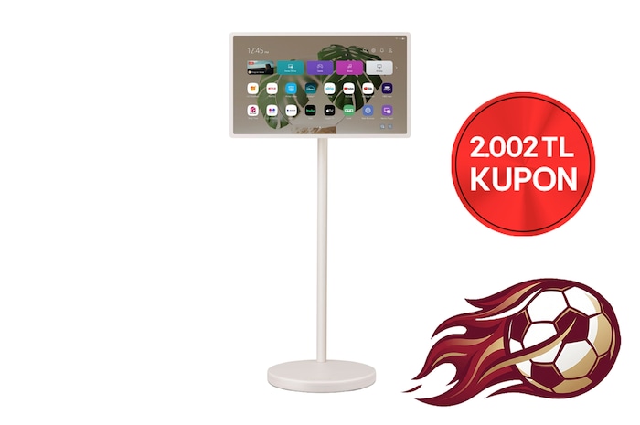 Stantta bulunan LG StanbyME 2’nin önden görünümü.