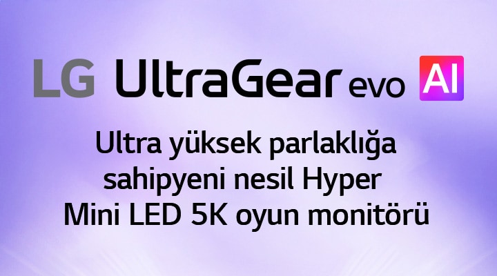 Neon ışıklı ve fütüristik bir odada UltraGear™ evo AI logosu.