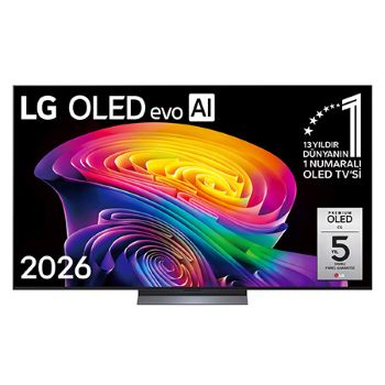 Front view of 65 inç LG OLED evo AI C6 4K 165Hz VRR Smart TV AI Sihirli Kumanda webOS26 2026 OLED65C64LA