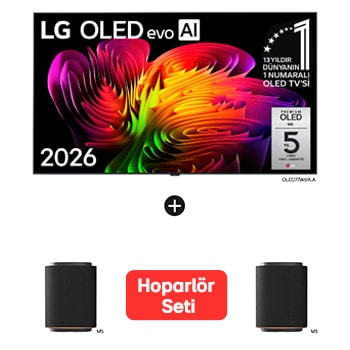 Front view of 77 inç LG Wallpaper OLED evo W6 TV Satın Alımlarında M5 Sound Suite Hoparlör Seti Hediye OLED77W6.M5