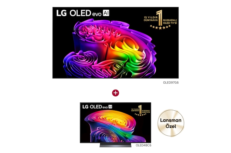 Front view of 97 inç LG OLED evo AI G6 TV Satın Alımlarında 48 inç OLED C6 TV Hediye OLED97G6.48C6