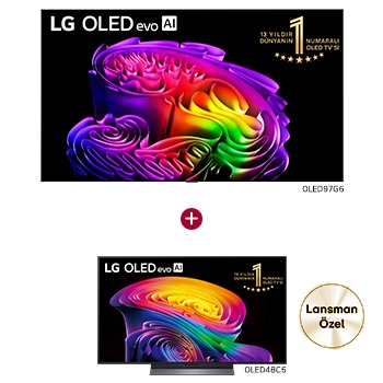 Front view of 97 inç LG OLED evo AI G6 TV Satın Alımlarında 48 inç OLED C6 TV Hediye OLED97G6.48C6