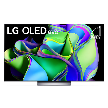 Ekranda LG OLED evo ve "10 Yıldır Dünyanın 1 Numaralı OLED'i" Ambleminin yanı sıra aşağıdaki Soundbar ile önden görünüm. 