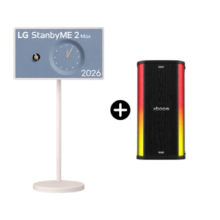 Front view of LG StanbyME 2 Max & Stage501 Hoparlör Paketi 32LX6BPGA.STAG002