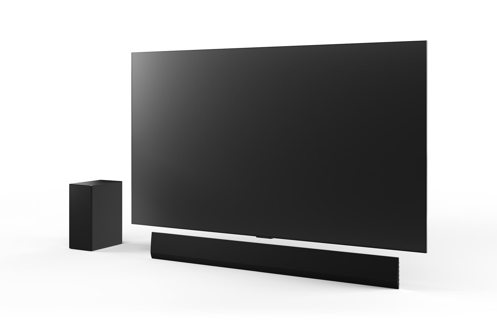 77 inç LG OLED G4, LG Soundbar SG10TY ve Subwoofer’ın açılı görünümü
