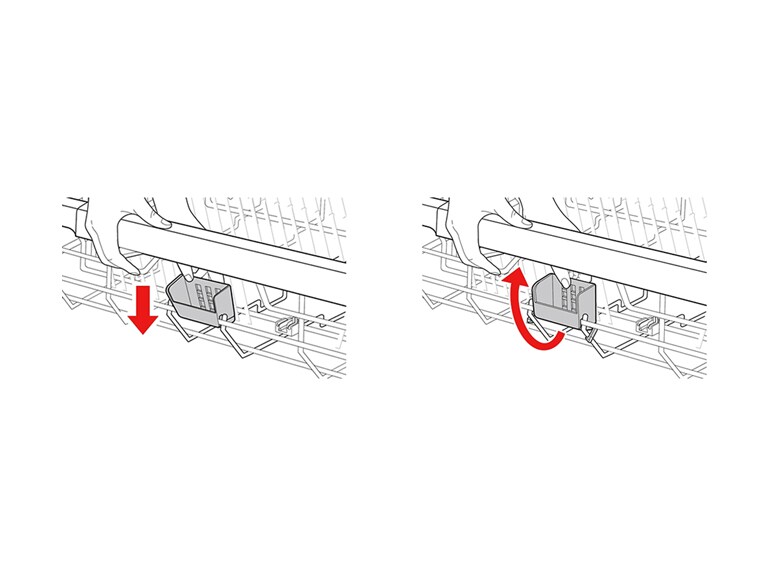 將洗碗錠槽安裝到下層碗架的前面，固定好兩側的掛鉤。