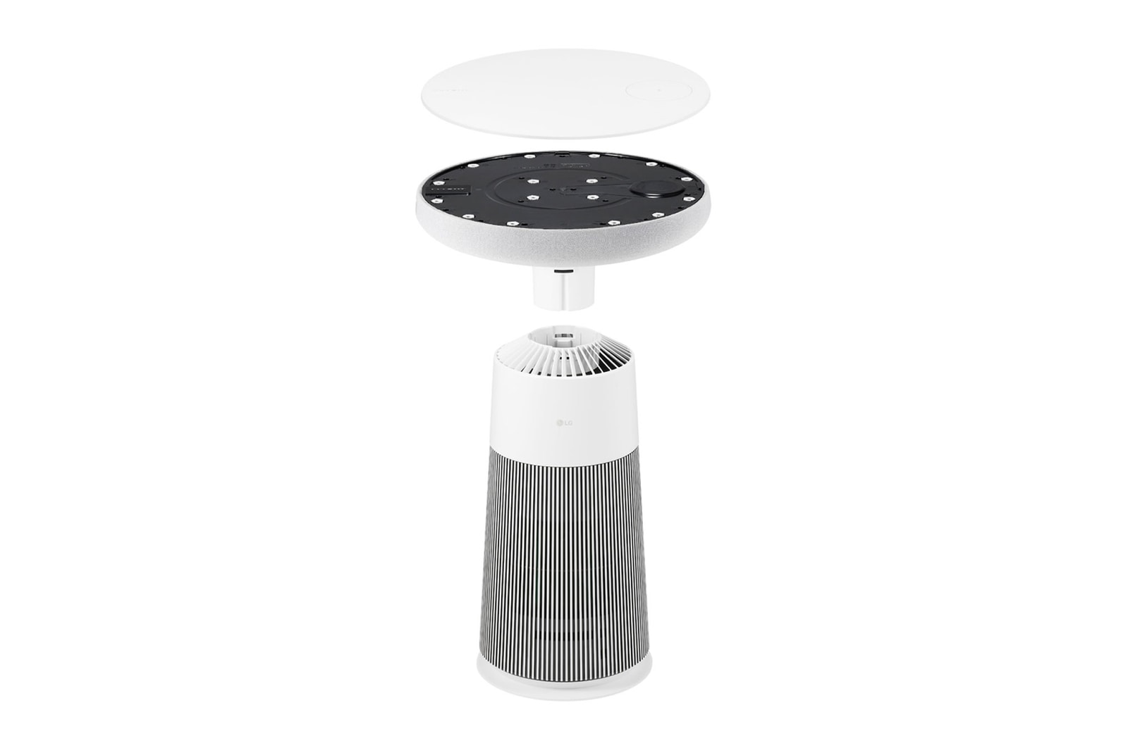 拆除頂部圓形面板的 LG PuriCare™ Aerospeaker 分解圖