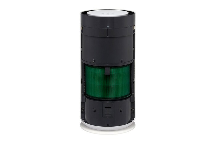 LG 空氣清淨正視圖，可見內部濾網