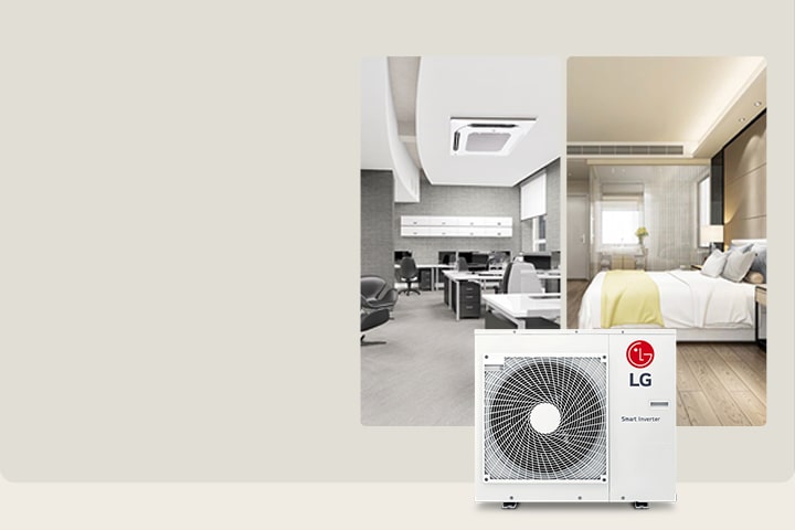  辦公室使用嵌入式四方吹空調，房間可使用吊隱式中靜壓搭配室內裝潢風格 