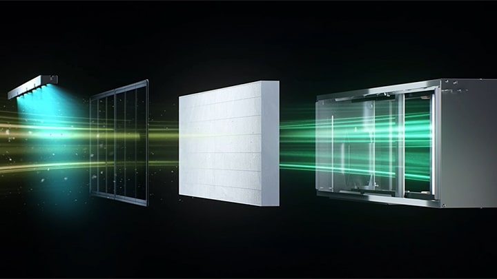 拆解 LG Uvnano風管時出現的 UVnano 和過濾盒的影片。