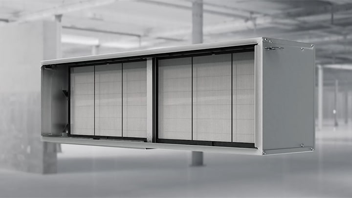 LG Uvnano吊隱室內機與Uvnano過濾盒被拆卸和更換的影片。
