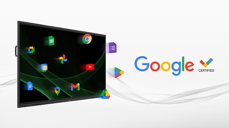 LG 觸控數位顯示器已獲 Google 認證，使用者可以方便地在其上存取各種 Google 服務。