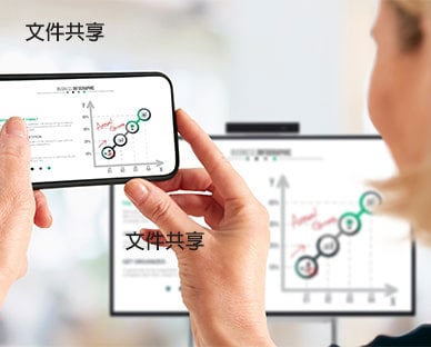 女士的手機正顯示 LG One:Quick Flex 傳來的影像。