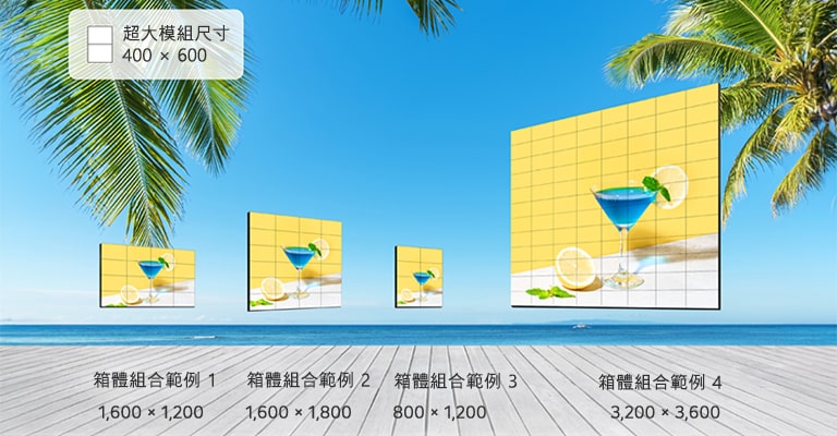 展示不同尺寸的 LED 機櫃。