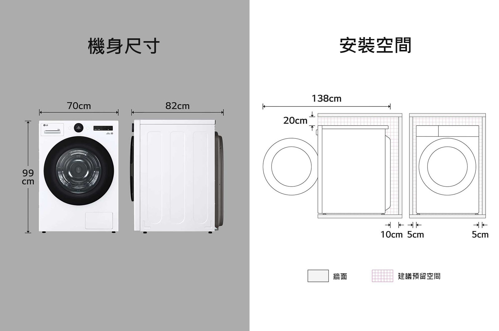 LG 20公斤雙迴轉變頻免曬衣乾衣機｜冰瓷白｜AI Dryer™, WR-20DW