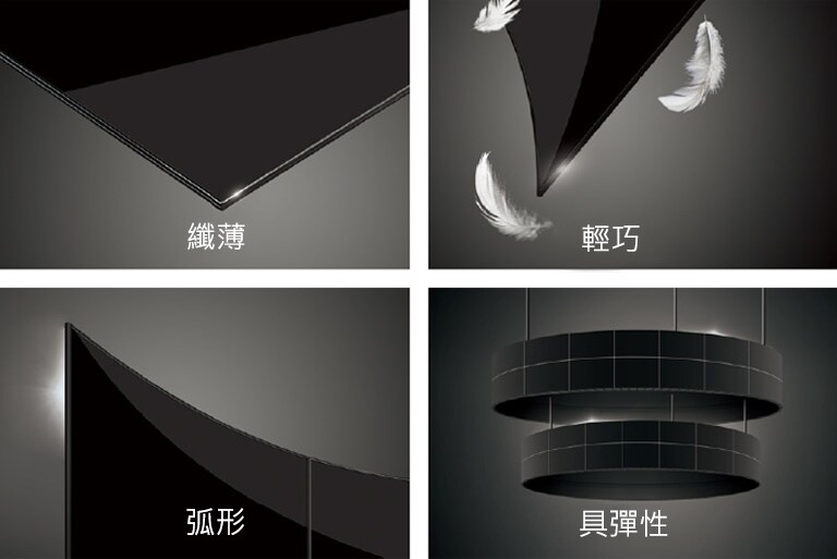 LG OLED 顯示器的螢幕纖薄、輕巧且具彈性。