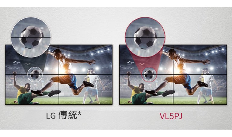 與 LG 傳統相較，VL5PJ 的平鋪螢幕間的影像間隙更窄。這有效提升顯示內容的觀賞體驗，因為可最大幅減少因間隙造成的視覺干擾。