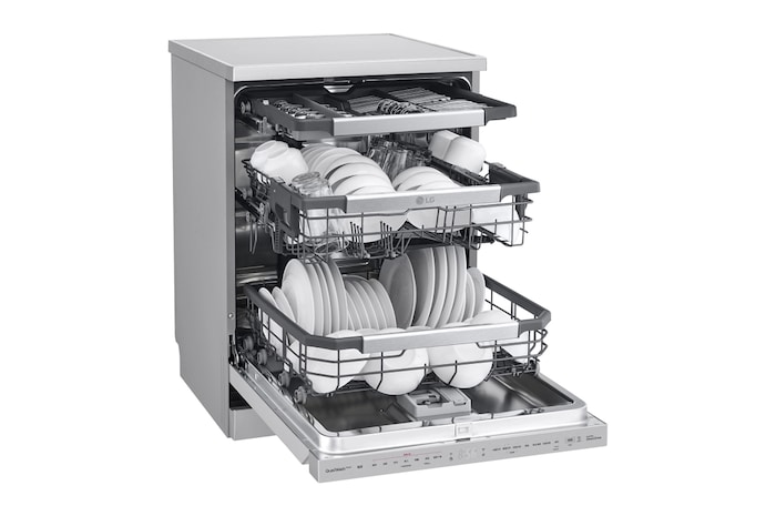 LG 14人份 QuadWash™ Objet Collection<sup>®</sup>  洗碗機｜消光銀｜自動開門, DFB335HS
