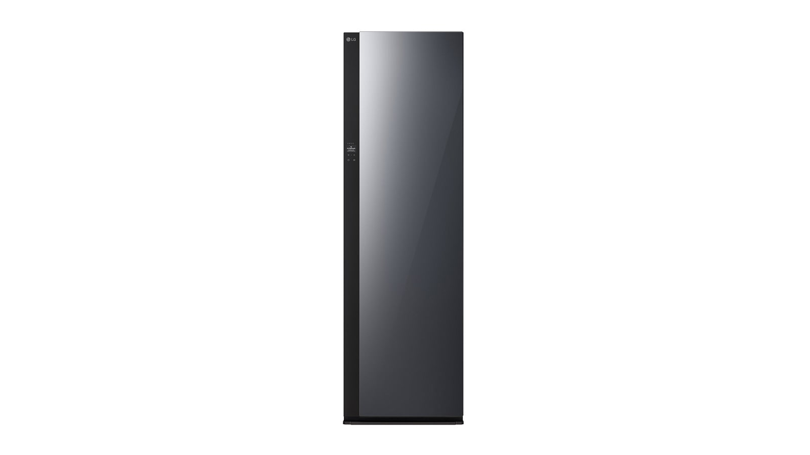 黑色 lg styler 蒸氣電子衣櫥的前視圖。