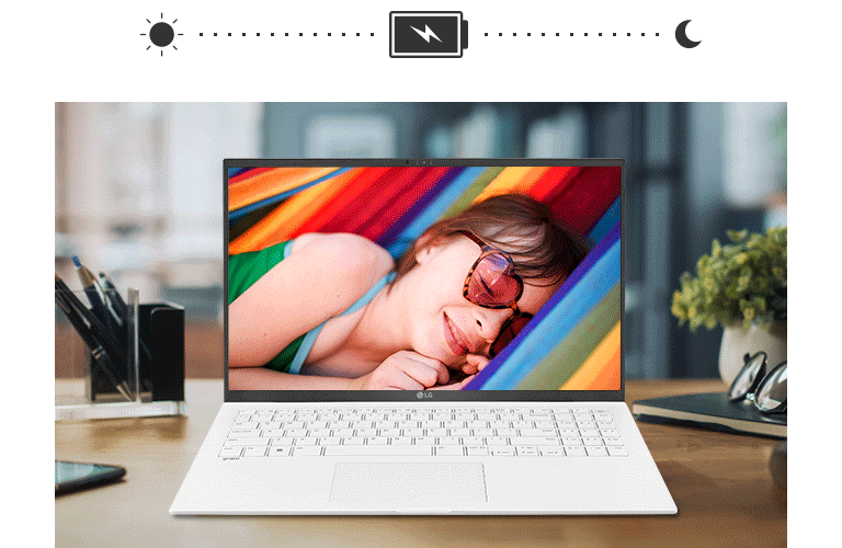 顯示 Gram 從白天到黑夜持續開機的狀態。