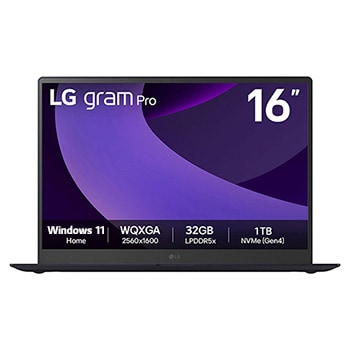 Front view of gram Pro 16'' | 16Z90TR-E.AD88C2 ; Copilot+ PC | Windows 11 Home | 極致輕薄 AI 筆電 - 曜石黑 (Intel® Core™ Ultra 7) 16Z90TR-E