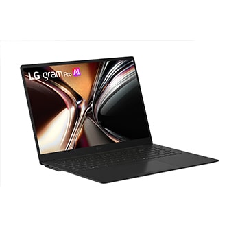 畫面呈現 LG gram Pro 筆電的斜角俯視圖，正在運行專業級影片剪輯軟體。鍵盤下方的雙散熱風扇釋放藍色氣流視覺效果，展示高效能作業時所提供的強勁散熱表現。