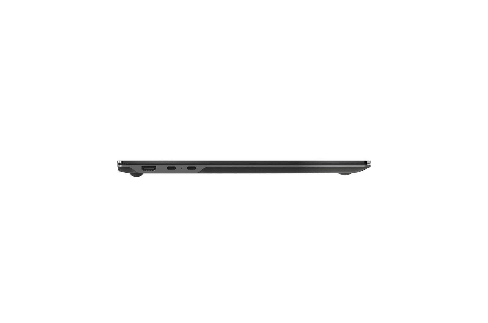 畫面呈現 LG gram Pro 筆電側視圖，展示各種連接埠。圖片標示 USB 3.2 連接埠、HP/MIC 插孔、HDMI 連接埠以及支援 Thunderbolt 4 的 USB 4 Type-C 連接埠，呈現裝置的有線連接選項。