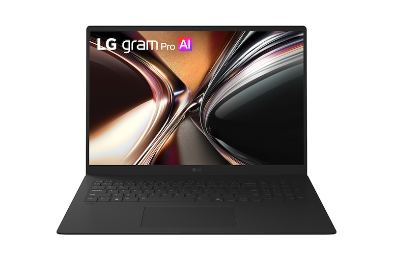 圖片在漸層色彩背景中呈現 LG gram 筆電前視圖，螢幕上顯示色彩鮮明的液體濺射視覺效果，突顯螢幕畫質與生動色彩表現。螢幕上方的圖示標示主要規格，包括 17 吋 IPS 螢幕、178° 廣角、DCI-P3 99% (Typ.) 廣色域，以及 1200:1 (Typ.) 對比度。畫面右側顯示 VESA DisplayHDR True Black 1000 認證徽章，突顯高對比與豐富色彩表現。